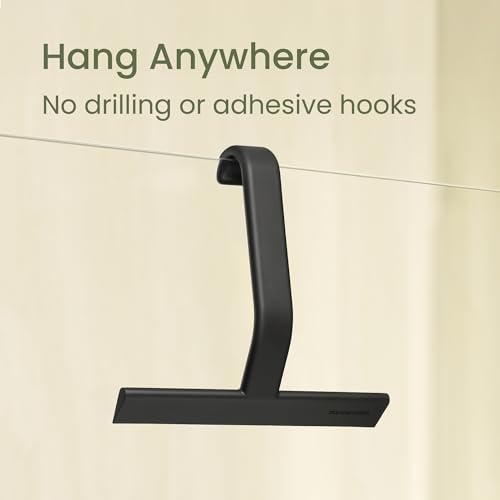 JustHang Shower Squeegee for Glass Doors, All-One-Piece Silicone with Built-in Hook Design for Easy Hanging and Cleaning, 10 Inch Black