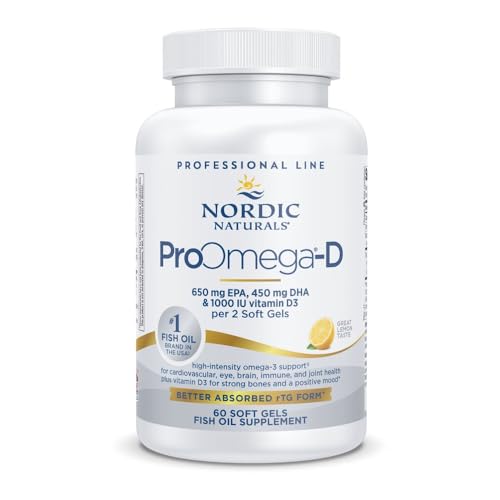 Image of Nordic Naturals ProOmega-D, Lemon Flavor - 60 Soft Gels - 1280 mg Omega-3 + 1000 IU D3 - High-Potency Fish Oil - EPA & DHA - Brain, Eye, Heart, & Immune Health - Non-GMO - 30 Servings