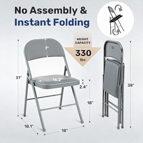 Image of Simple Deluxe Dining Chairs Set of 2, Leather Cushion Foldable Modern Kitchen Side Chair with Padded Back& Metal Legs, Upholstered Dinner Seat Gift for Home /Living Room /Bedroom /Restaurant, Grey