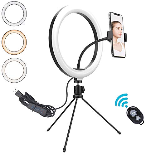 OLADOT 10" ELD Ring Light with Tripod Stand and Phone for iPhone,Dimmable Desk
