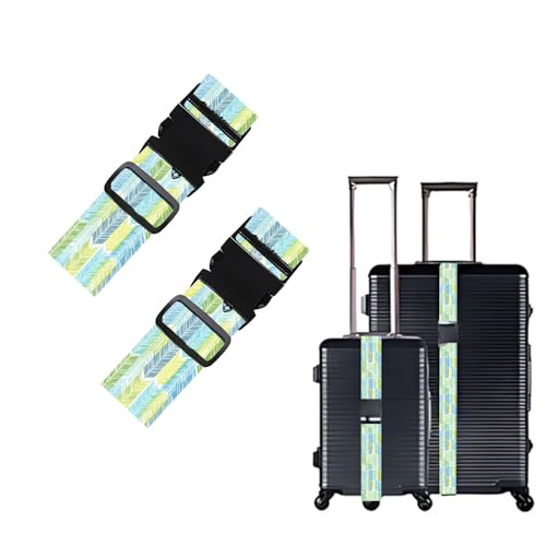 Image of 2 Pack Luggage Straps for Suitcases, Adjustable Travel Belt with Buckle, 2 inch Wide Heavy Duty Suitcase Straps for Summer Beach Vacations, Graduation Trips, Blue Feather Pattern, Multi-Color