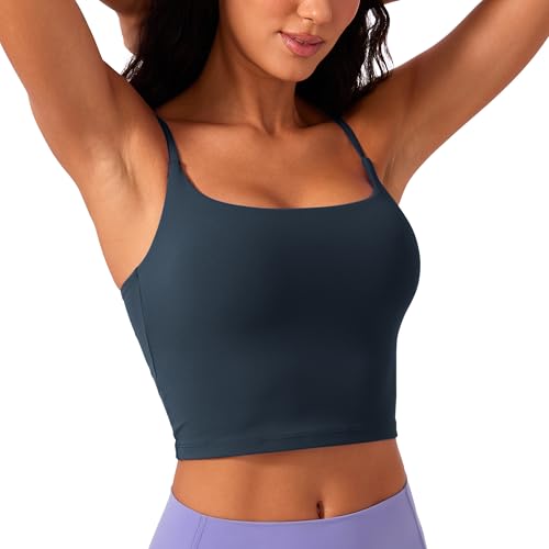 Image of CRZ YOGA Butterlift Scoop Neck Crop Tank Top | Medium Support, Removable Pads, Yoga, Buttery Soft, Adjustable U Back, Longline Sports Bras for Women