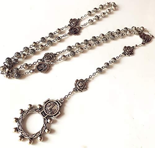 elegantmedical HANDMADE vintage silver rose beads Catholic OUR LADY OF FATIMA Rosary Necklace Cross Gift Box Italy crucifix3