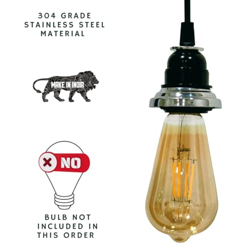 Image of Ceiling Hanging Light Stainless Steel 304 & Black Pendant for Dining Table, Living Room, Bedroom, Restaurants, Offices, Cafes, Hotels. E27 Bulb Type. (Bulb Not Included) (SS 304)