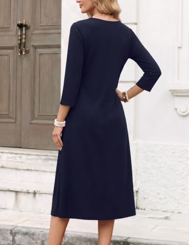 Image of Zeagoo Womens Dresses 3 /4 Sleeve Casual Fall A Line Midi Dress with Pockets