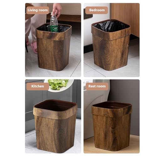 Cubo de basura vintage de 12L con diseño de grano de madera PP cuadrado para el hogar 4
