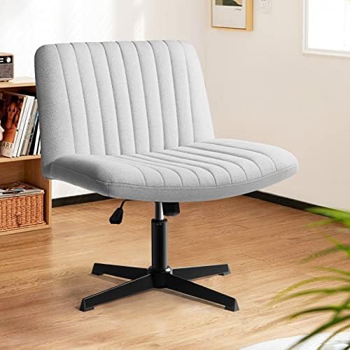 LEMBERI Fabric Padded Desk Chair No Wheels, Armless Wide Swivel Home Office Desk Chair,120°Rocking Mid Back Ergonomic Computer Task Vanity Chairs for Office, Home, Make Up,Small Space, Bed Room,Gray
