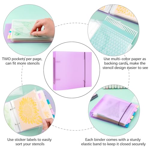 Image of Cookie Stencil Storage Binder for Storage 6x6inch Stencils,Die Cuts,DIY Scrapbooking,Clear Stamp,Storage Folder Organizer Include 1 Purple Cover,50 Sleeve,50 Backing Paper and 10 Sheets Divider Tabs