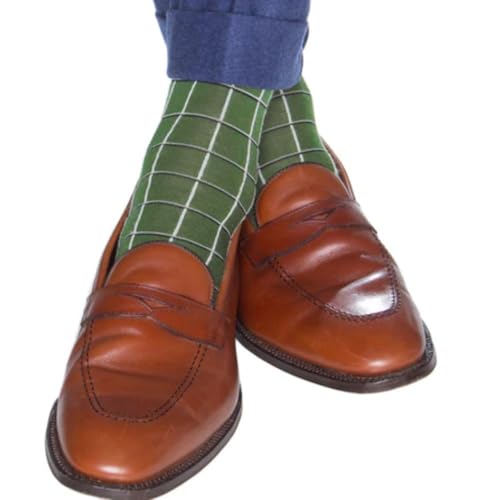 Trafalgar Men's Oscar Windowpane Merino Wool Mid-Calf Socks3