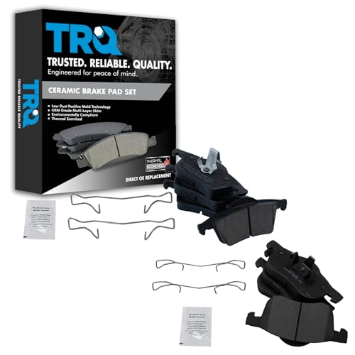 TRQ Front and Rear Brake Pads Ceramic Hardware Compatible with 2001-2009 Volvo S60 1999-2006 S80 2001-2007 V70 2003-2007 XC70