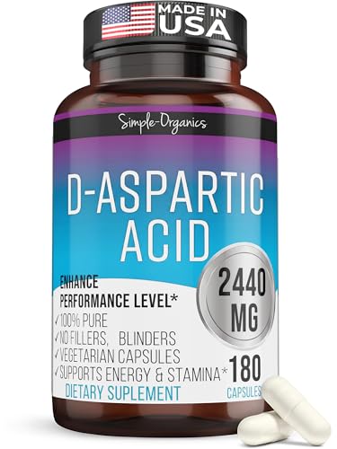 Simple-Organics Kaibro Nutra D-Aspartic Acid Supplement for Men 2440mg D-Aspartic Acid per Serving Energy & Testosterone Support Gluten-Free Non-GMO 180 Vegan Capsules