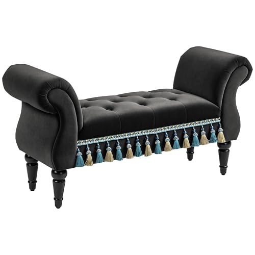 HOMCOM Sitzbank Polsterbank mit Samt-Bezug, Armlehne Bettbank mit Holzrahmen, Schuhbank für Schlafzimmer, Wohnzimmer, Flur 117 x 40 x 58 cm Dunkelgrau