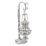 Generic Exquisite Incense Burner Alloy Incense Holder for Sticks Cones Coils Antique Art Piece Censer Bowl with Hanging Chain Stand Ornament L