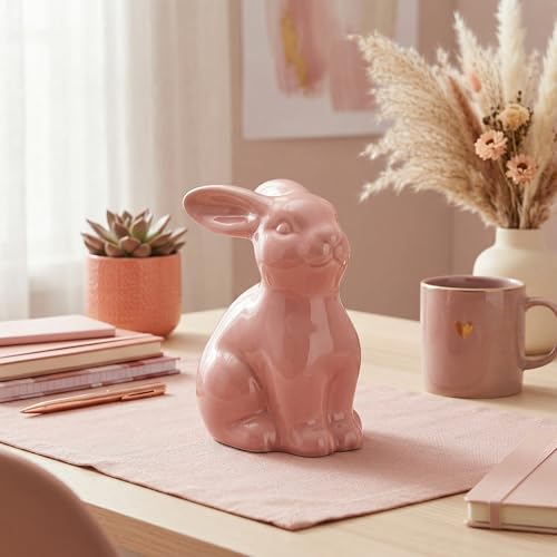 Geelin Ceramics Bunny Figurine Decoration Pink Rabbit Table Decor for Party Favor Tabletop Home Aesthetic Farmhouse Decor Birthday Gift