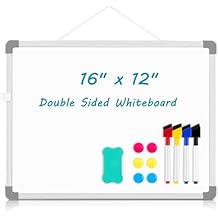 Double-Sided White Board, 16" x 12" Dry Erase Board Small Whiteboard for Wall Magnetic Hanging White Board Dry Erase for College Dorm Room, School, Home, Office