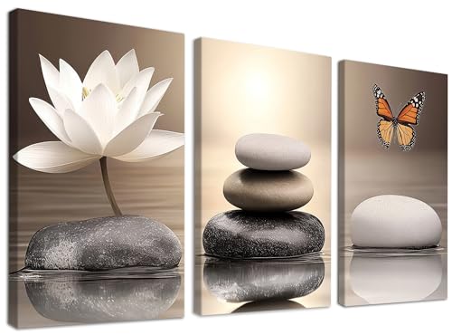 WAXWHELK Zen Lotus Canvas Wall Art Floral Pictures for Bathroom,