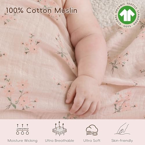 Image of david's kids 4 Pack Baby Muslin Swaddle Blankets, 100% Cotton and Ultra Soft Breathable Receiving Blanket Wrap for Girls, New Born Essentials, Large 47 x 47 inches, Animals & Floral