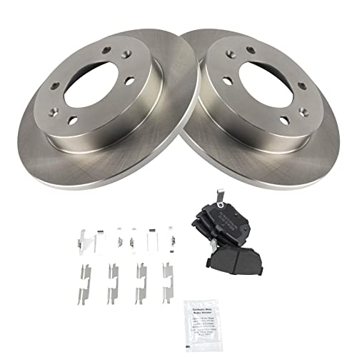 Image of TRQ Rear Brake Pad and Rotor Set Semi Metallic Solid Rotors | For 1997-2006 Hyundai Elantra 1997-2001 Tiburon
