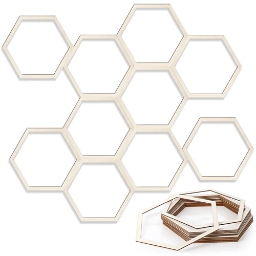 Gerrii 12 Pcs 8.2 Inch Honeycomb Decorations Unfinished Wooden Hexagon Wall Decor Hexagon Wall Stickers Decorative Wood Honeycomb Beehive Sign for Baby Shower Honeybee DIY Birthday Party Decor