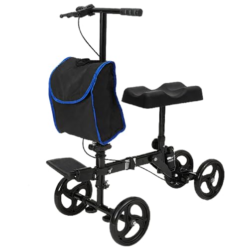Knee Scooter Rollator Walker with Seat Knee Walker Adjustable Height with Bag Foldable Convenient to Travel for Foot Injuries Adult