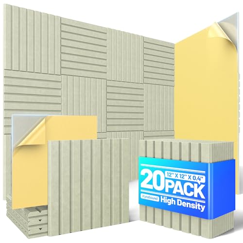 Image of 20 Pack Sound Proof Foam Panels for Walls, Acoustic Panels Self-Adhesive | 12 inch X 12 inch X 0.4 inch Slatted Soundproof Wall Panel, High Density Sound Absorbing Panel for Gaming Recording Studio Decor-Sage