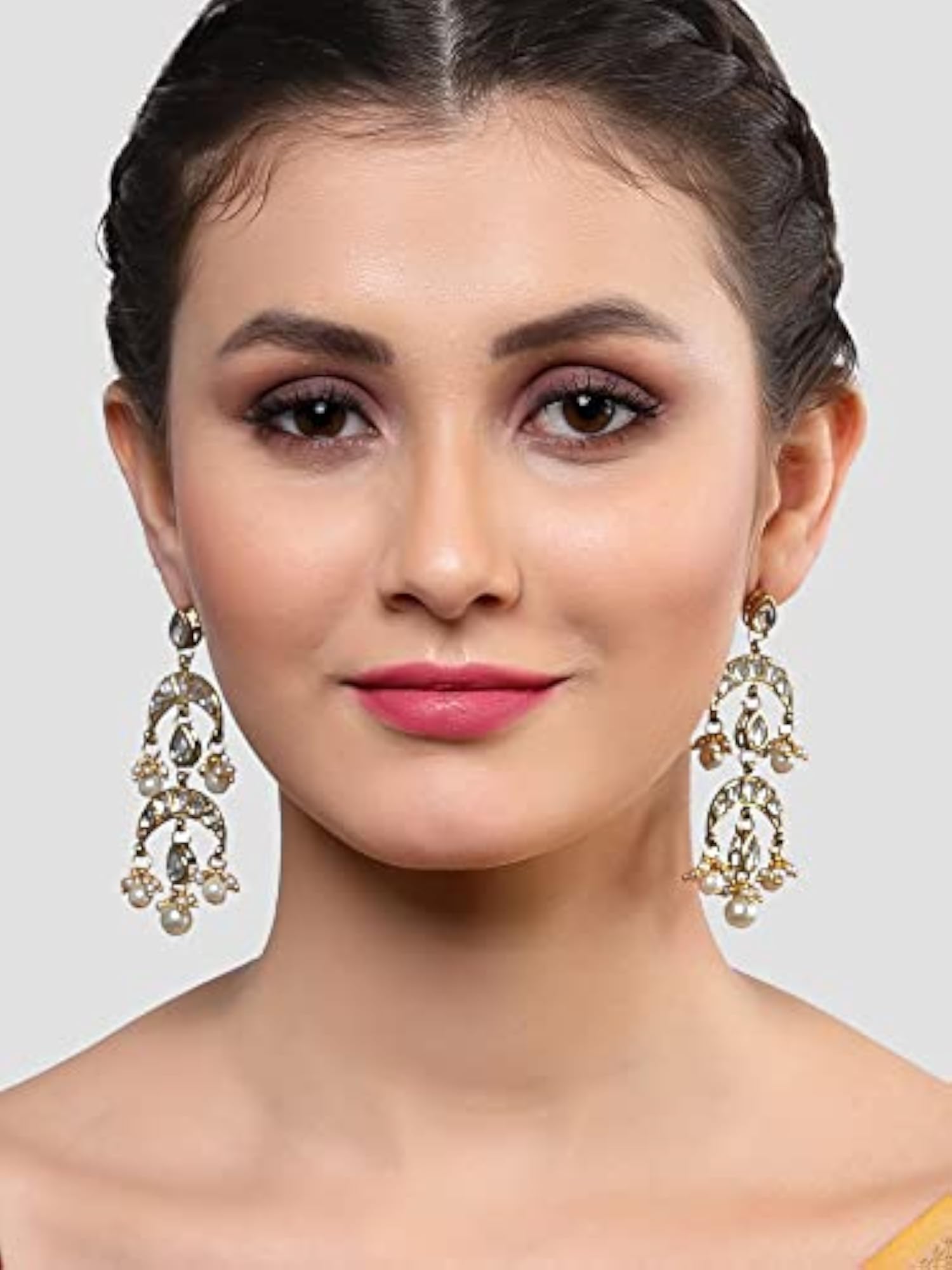 Plated Pearl and Drop Kundan Studded Dangler Earrings