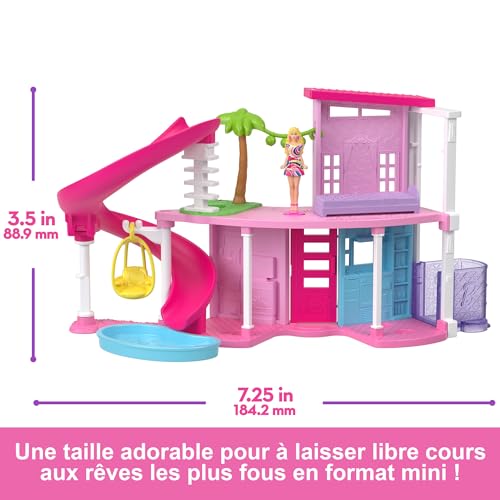 Barbie Coffrets Maison de Poupée Mini-BarbieLand, Comprenant la Maison de Rêve de en Petit Format, Une poupée Surprise de 3,8 cm, du mobilier, des Accessoires, 4 Ans +, HYF45