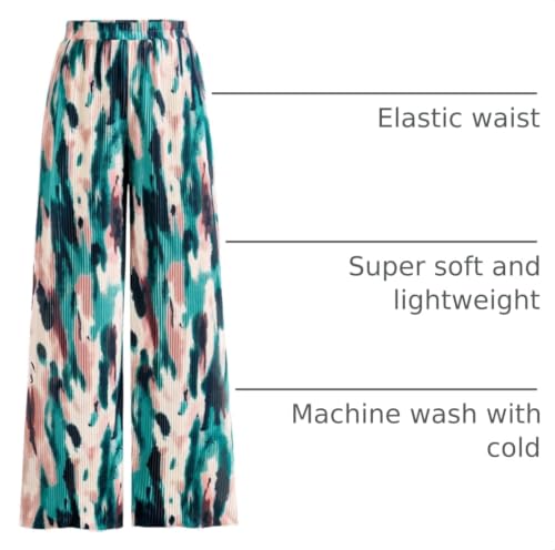 Image of PRETTYGARDEN Womens Pants Dressy Casual Wide Leg Graphic Print Lounge Pants Women Comfy High Waist Pleated Palazzo Pants