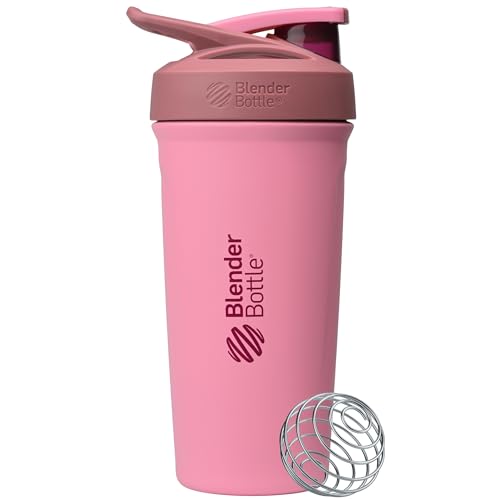 Image of BlenderBottle Sport Shaker Cup Insulated Stainless Steel Water Bottle with Wire Whisk, 24-Ounce, Pink