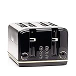 Haden Salcombe Black 4 Slice Toaster - Dual Browning Control, Retro Design, Wide Slot Toaster - Stainless Steel Housing - Self Centring Function - Easy To Clean 4 Slice Toaster - 2300W
