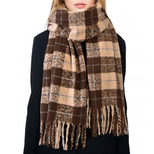 Women's Winter Scarf, Fashion Plaid Blanket Scarves with Fringe, Long Soft Scarf Shawl Wraps