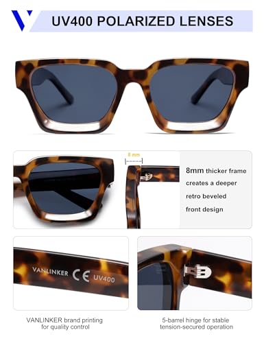 VANLINKER Thick Square Sunglasses for Men Women Retro Chunky Rectangle Shades UV400 Protection VL97314