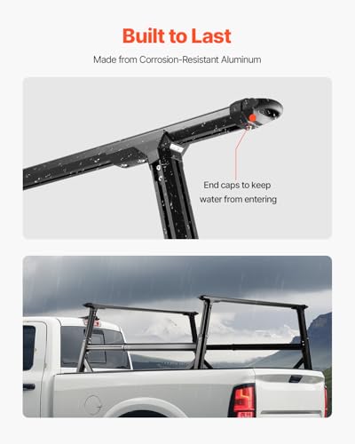 Image of VEVOR Truck Ladder Rack, 21-31.5 in Height, Adjustable Non-Drilling Aluminum Cargo Rack with Sidebar, 800 lbs Static Capacity, Ideal for Canoes, Surfboards, Ladders, Lumber, Tents, and Large Cargo