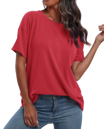 Womens Oversized Shirt Summer Casual Trendy Tshirts Cotton Crewneck Short Sleeve Basic Tops Tees2