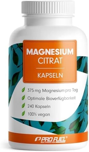 Magnesiumcitrat Kapseln 240x mit 375 mg Magnesium aus hochwertigem Magnesium Citrate - optimal hochdosiert & bioverfügbar - laborgeprüft mit Zertifikat - 100% vegan - Vorrat für 80