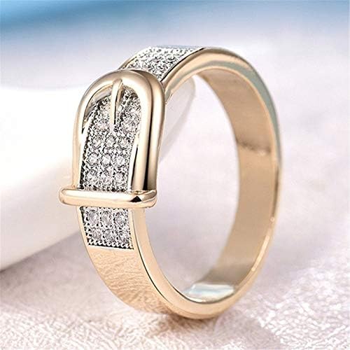 JerMrasra 925 Sterling Silver Belt Buckle Ring 18K Yellow Gold Plated Ring with AAA White Cubic Zirconia Full Diamond Multi Row Halo Ring CZ Eternity Engagement Wedding Band Ring for Women Size 10