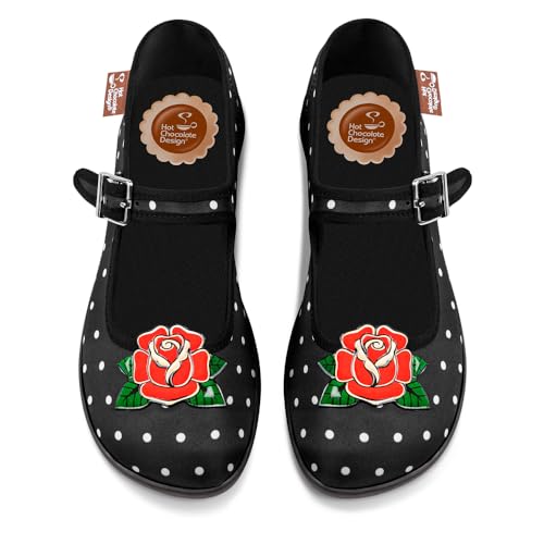 Image of Hot Chocolate Design Women's Mary Jane Flat Shoes - Mary Jane Flat Dress Shoes with Non-Marking Rubber Sole Adjustable Buckle-Strap, Adjustable Buckle-Strap and Cushioned Inner Sole with Arch Support