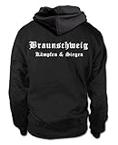 shirtloge Braunschweig - Kämpfen & Siegen - Fan Kapuzenpullover - Schwarz (Weiß) - Größe L