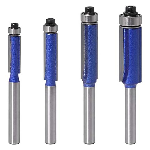 Wolfride 4PCS Flush Trim Router Bit Set 1/4 Inch Shank Top Bearing Flush Trim Router Bit Cover