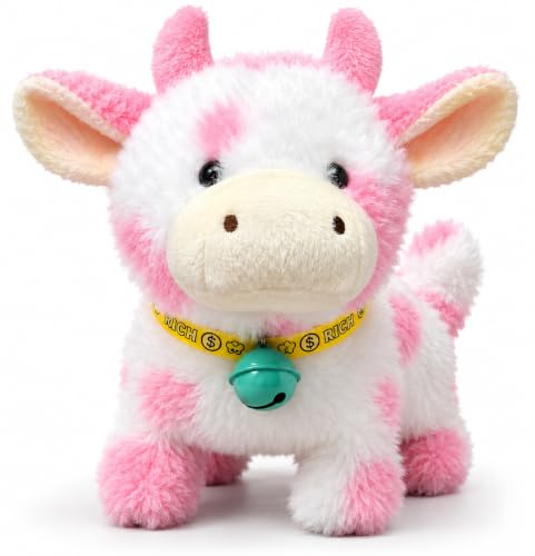 Image of Hopping Walking Plush Cow Toy with Sounds, Walking Cow Wiggling Tails, Twitching Mouth, Cute Soft Stuffed Animal Educational Interactive Toy for Baby Boys & Girls Kids