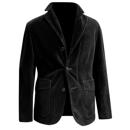 Sakko Herren Cord Blazer Stylisch Vintage Anzug Jackett Lässige Anzugjacken für Herren Regular Fit Cordjacke Business Elegante Winterjacke Casual Übergangsjacke Schwarz