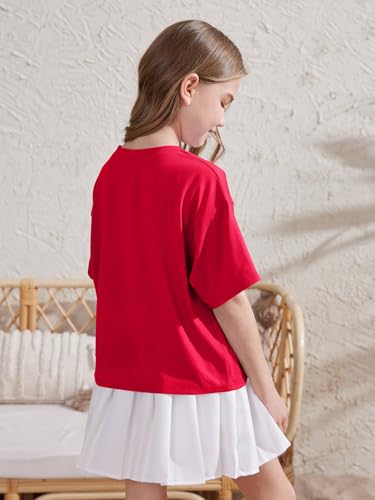 Image of ZDC Girls Athletic Oversized Crop Tops Kids Drop Shoulder Short Sleeve T Shirts Workout Tees
