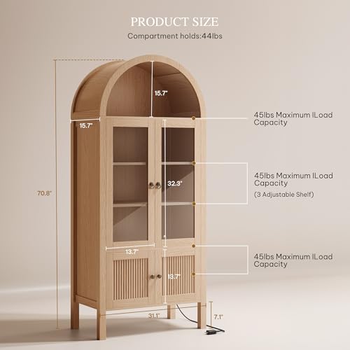DWVO 71" Arched Cabinet Bookshelf Bookcase, Natrual by DWVO - Image 2