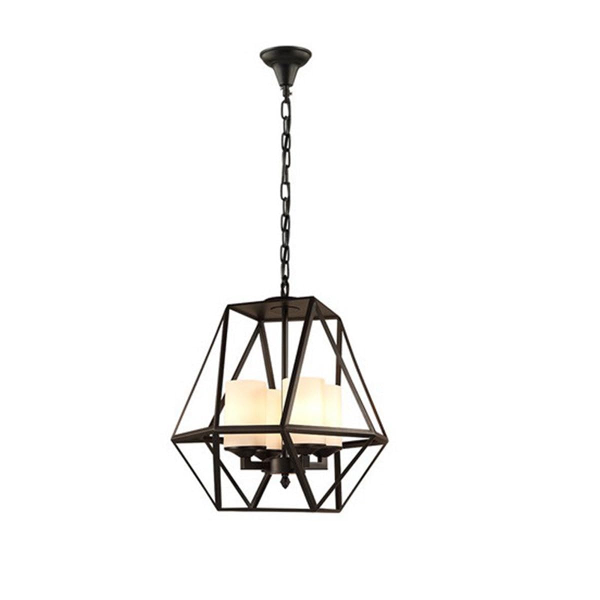 Lámpara colgante de 4 luces de cristal americano y hierro forjado industrial