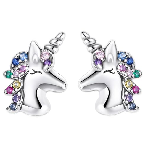 Cute Unicorn Stud Earrings for Girls, Hypoallergenic Tiny Sparkling Crystal Earrings, Best Gift for Daughter, Granddaughter, Birthday, Christmas, Graduation