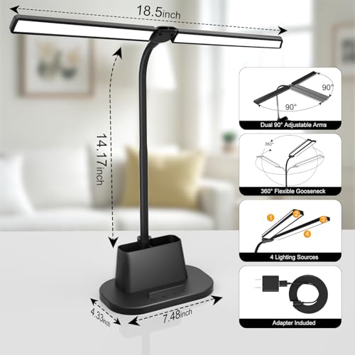 Image of Desk Lamp with USB-C Charging Port and Organizer Base, LED Desk Light with Pen Holder, Phone Stand, 25 Lighting Modes, Flexible Gooseneck Touch Lamp for Home Office, Study Desk, College Dorm Room