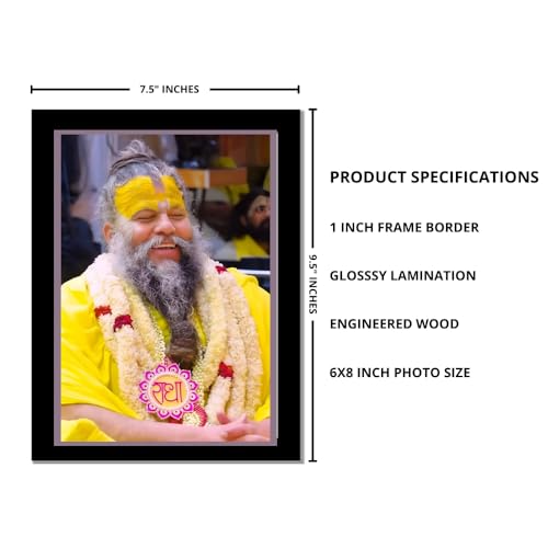 Image of Shri Premanand Ji Maharaj Photo Frame | Black Wooden Rectangular Frame | Wall-Mounted | Home, Office & Temple Decor (Black - 6X8)