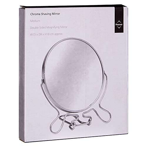 Premier Housewares Free Standing Mirror Anti- Fog Bathroom Mirror Magnifying Circle Mirror Makeup Mirror Round Mirror H18 cm x W15 cm x D9 cm