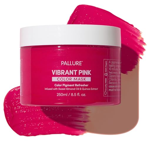 Pallure Color Pigment Refresher Mask, Semi Permanent Hair Color Depositing Conditioner, 8.5 Oz Vibrant Pink