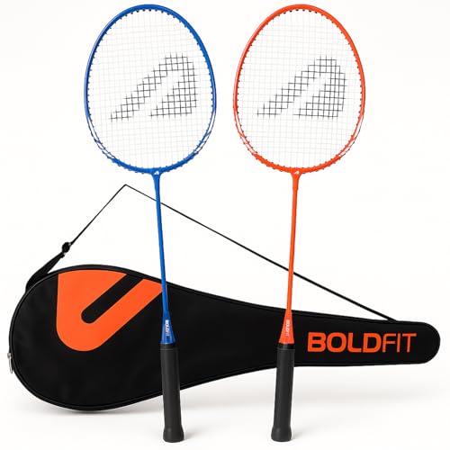 Boldfit Combo de raqueta de bádminton para principiantes y adultos, bate de aluminio con bolsa de cobertura completa, raqueta de bádminton para practicar y combinar, ligera, 100 g con mango de agarre